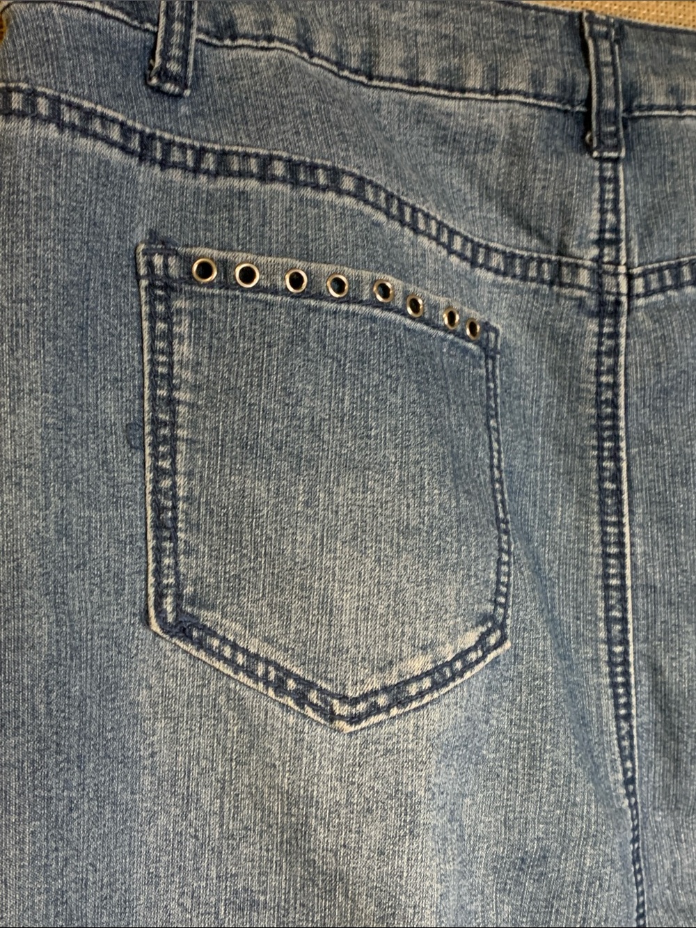 Christopher & Banks Dark Blue Denim Midi Skirt with Stud Hem - Picture 3 of 9